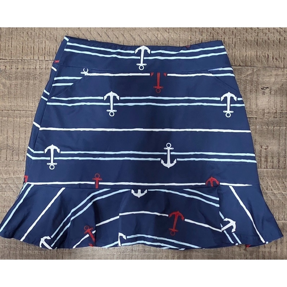 AnaClare Active Navy Blue, Red, & White Mini/Tennis Skirt with Anchors Small